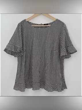 Talbots Black and White Check Blouse Plus Size 2x